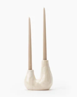 White Ceramic Duo Candle Holder -Bloomingville Shop WhiteCeramicDuoCandleHolder MDCR2397 WHT OS D2